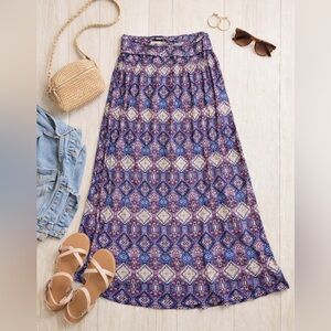 Olive & Oak Boho Maxi Skirt Blue Pink Geometric Print XL